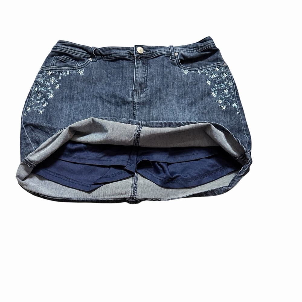 VTG Y2K EMBROIDERED DENIM MINI SKIRT WESTERN BOHO COTTAGECORE ATTACHED SHORT M L - Picture 3 of 4
